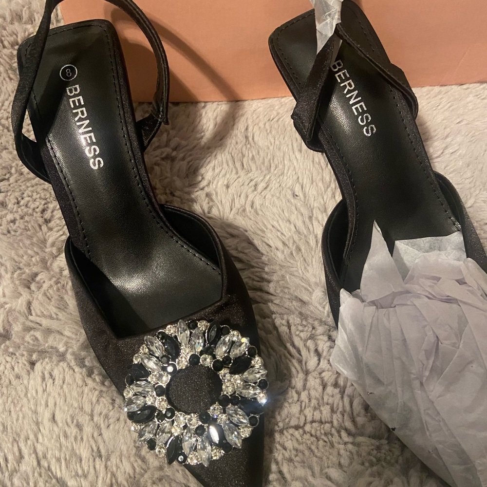 Women Rhinestone Detail Sculptural Heeled Slingback Pumps